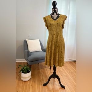 Ann Taylor Factory, mustard vintage print A-line dress, size M